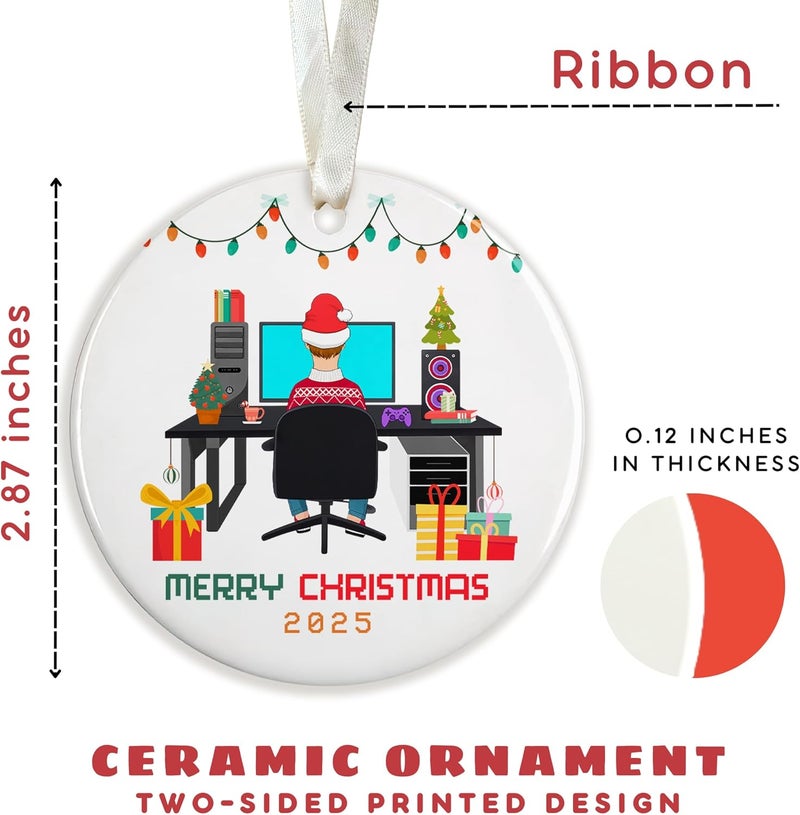 TEEBIM Video Game Ornaments - Gaming Ornaments for Christmas Tree - Gamer Video Game Christmas Ornament for Teen Boys, Men - Gamer Gifts for Men - Ceramic Gaming Ornament 2025 - Image 2